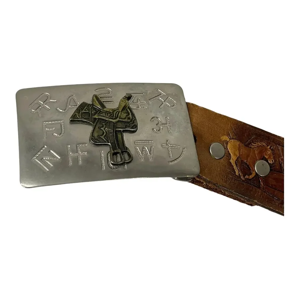 Chamber Leather Belt Silver Buckle Kids Horse Saddle Western Cowboy 18